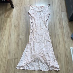 NWOT Lulus All About You Blush Pink Floral Jacquard Satin Midi Dress